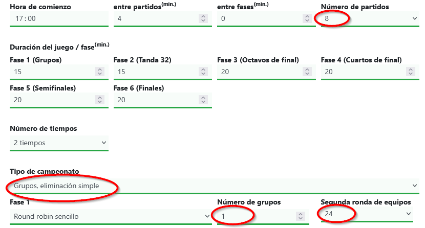 Configuración formato Champions League