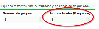 Ajustes de la categor&iacute;a: el campo Grupos finales (8 equipos)