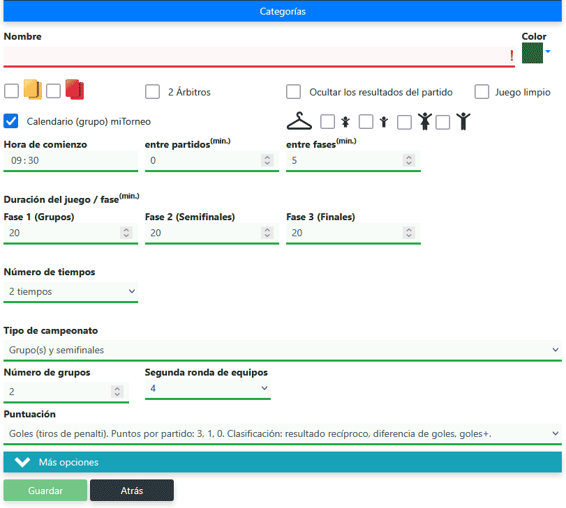 Crear categorías en Mijntoernooi.info