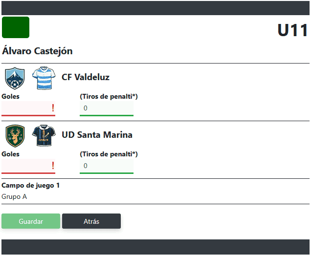 Introducir resultado por el organizador