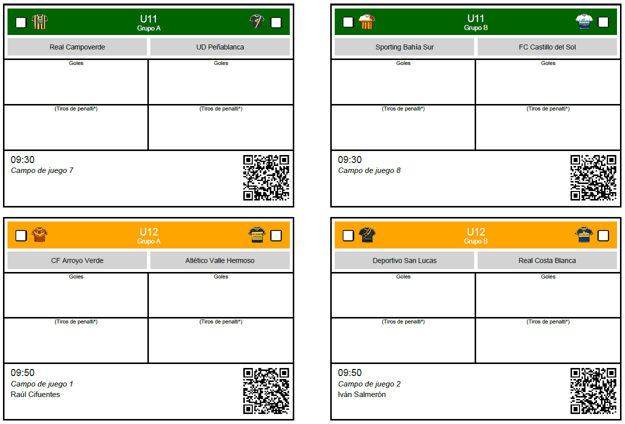 Hoja de partido con código QR