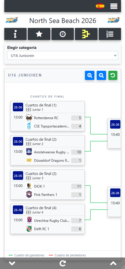 Ver el calendario de finales del torneo de rugby en la app móvil para visitantes