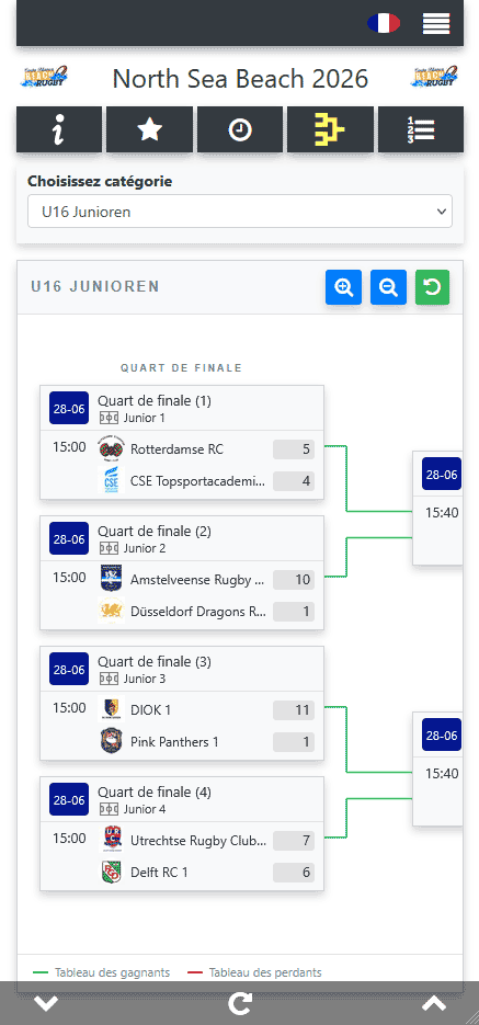 Ver el calendario del torneo de rugby en la app móvil para visitantes