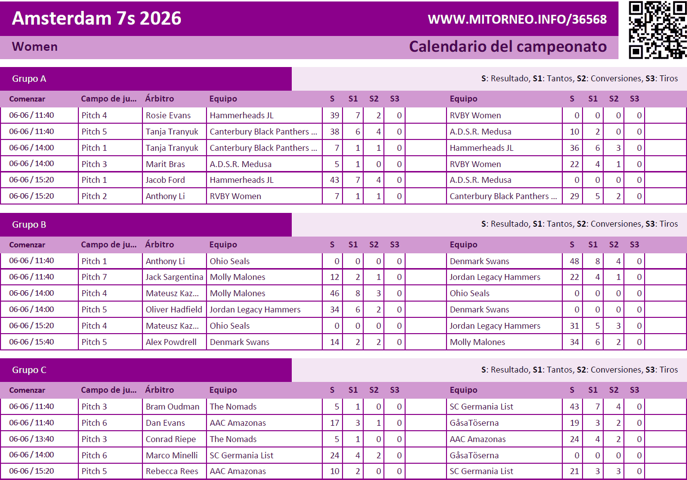 Calendario de partidos por categoría (A4 apaisado)